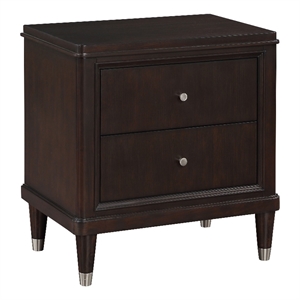Amber Nightstand- 2 Drawers- Round Metal Knobs- Tapered Legs- Brown Wood