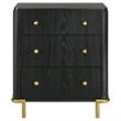 Fij Nightstand- 3 Drawers- USB Port- Golden Metal Legs- Knobs- Black Wood
