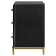 Fij Nightstand- 3 Drawers- USB Port- Golden Metal Legs- Knobs- Black Wood