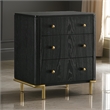 Fij Nightstand- 3 Drawers- USB Port- Golden Metal Legs- Knobs- Black Wood