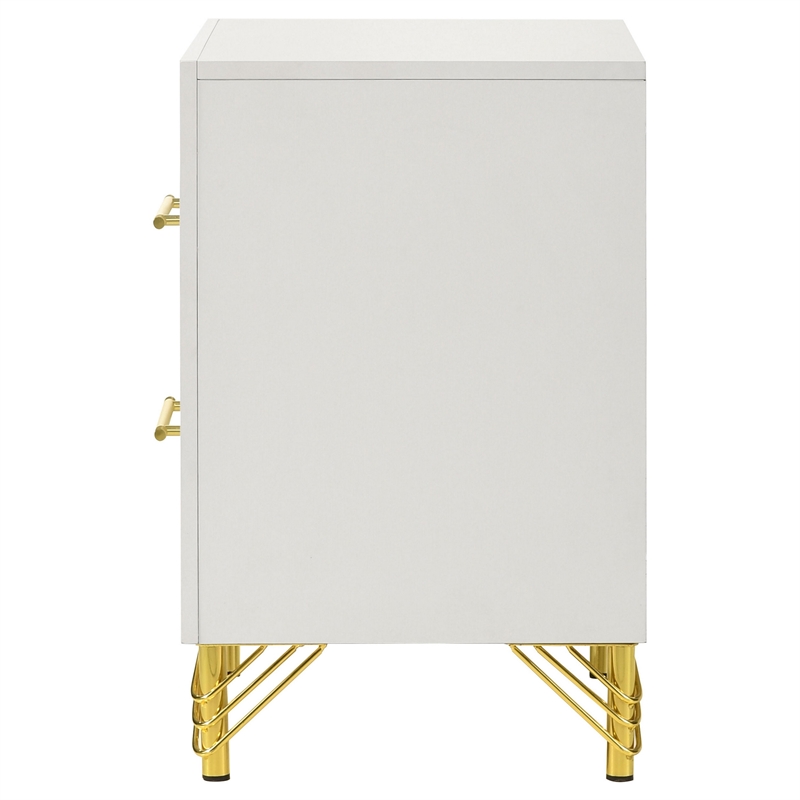 Jenny Nightstand- 2 Drawers- Hairpin Style Legs in Gold- Bar Handles- White