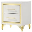 Jenny Nightstand- 2 Drawers- Hairpin Style Legs in Gold- Bar Handles- White