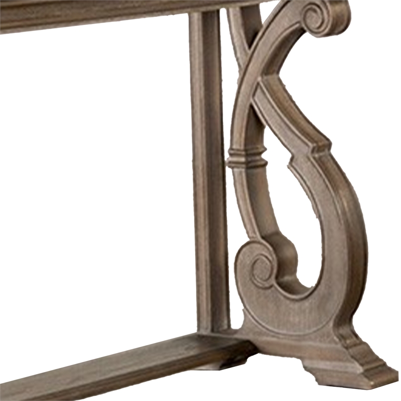 Gia Sofa Table- 50 Inch Rectangular- Carved Details- Brown Solid Wood