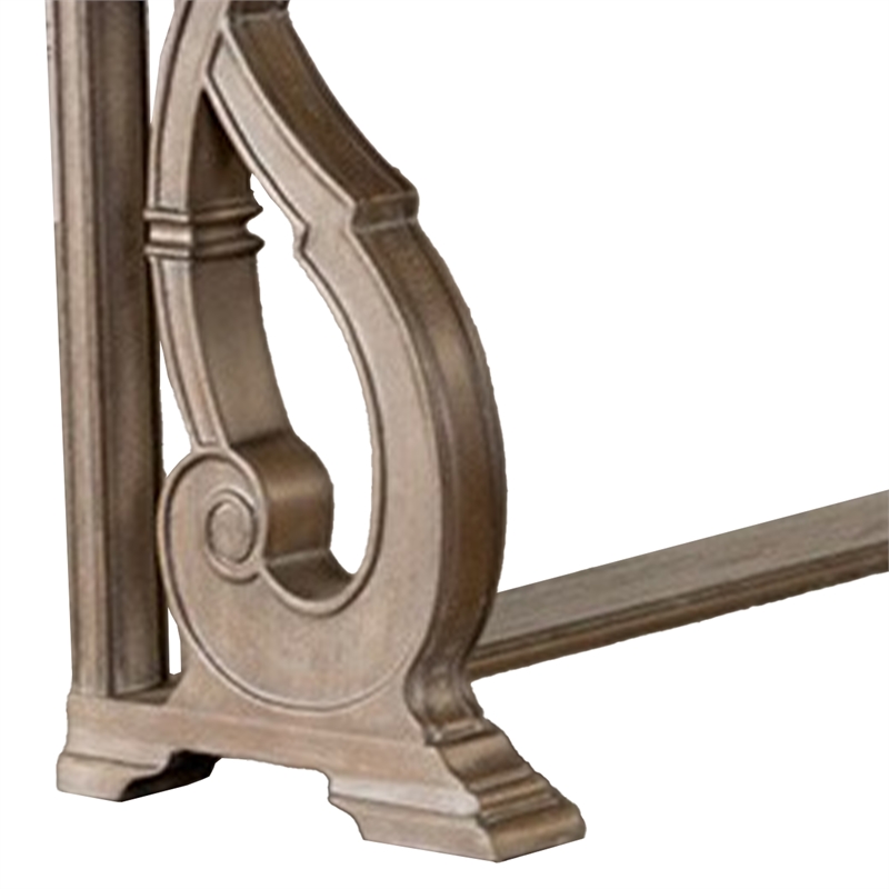 Gia Sofa Table- 50 Inch Rectangular- Carved Details- Brown Solid Wood
