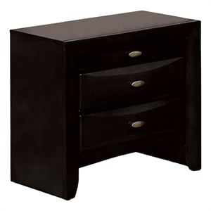Simo Nightstand- Spacious Top- Metal Knobs- 3 Drawers- Black Solid Wood