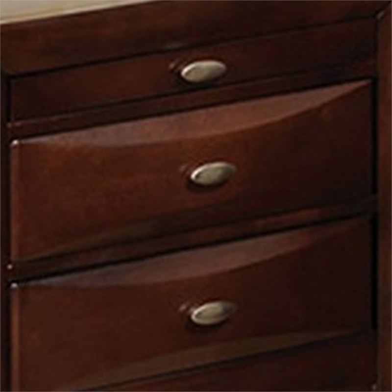 Simo Nightstand- Spacious Top- Nickel- 3 Drawers- Cherry Brown Solid Wood