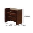 Simo Nightstand- Spacious Top- Nickel- 3 Drawers- Cherry Brown Solid Wood
