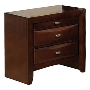 Simo Nightstand- Spacious Top- Nickel- 3 Drawers- Cherry Brown Solid Wood