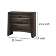 Simo Nightstand- Spacious Top- Metal Knobs- 3 Drawers- Gray Solid Wood
