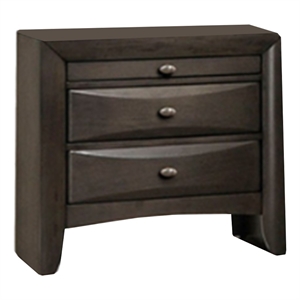 Simo Nightstand- Spacious Top- Metal Knobs- 3 Drawers- Gray Solid Wood