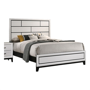 Erica King Size Bed- White and Black Wood Finish- Panel Style Headboard