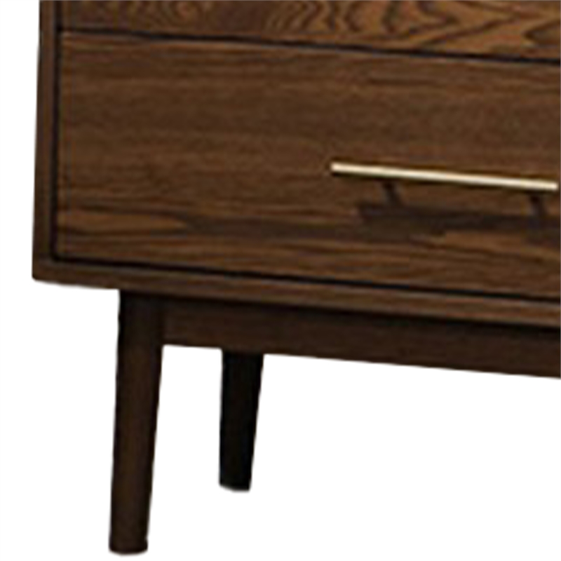 Roma Nightstand- 2 Drawers- Nickel Bar Handles- Walnut Brown Solid Wood