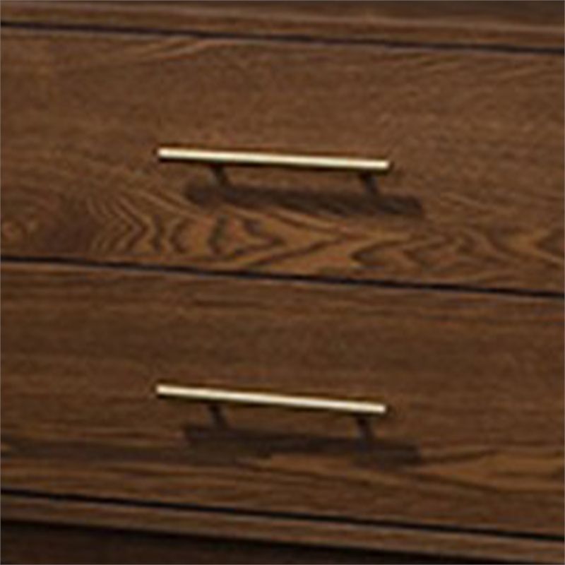 Roma Nightstand- 2 Drawers- Nickel Bar Handles- Walnut Brown Solid Wood