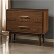 Roma Nightstand- 2 Drawers- Nickel Bar Handles- Walnut Brown Solid Wood