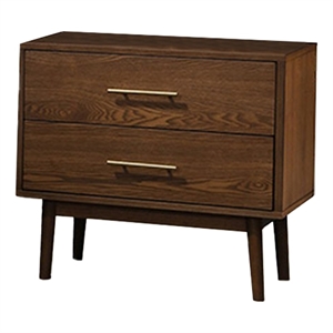 Roma Nightstand- 2 Drawers- Nickel Bar Handles- Walnut Brown Solid Wood