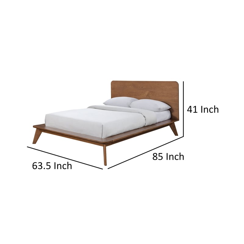 Stacy Queen Size Platform Bed- Panel Headboard- Walnut Brown Solid Wood
