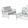 Hema 4 Piece Patio Set with 2 Chairs- Table- and Sofa- White Fabric- Metal
