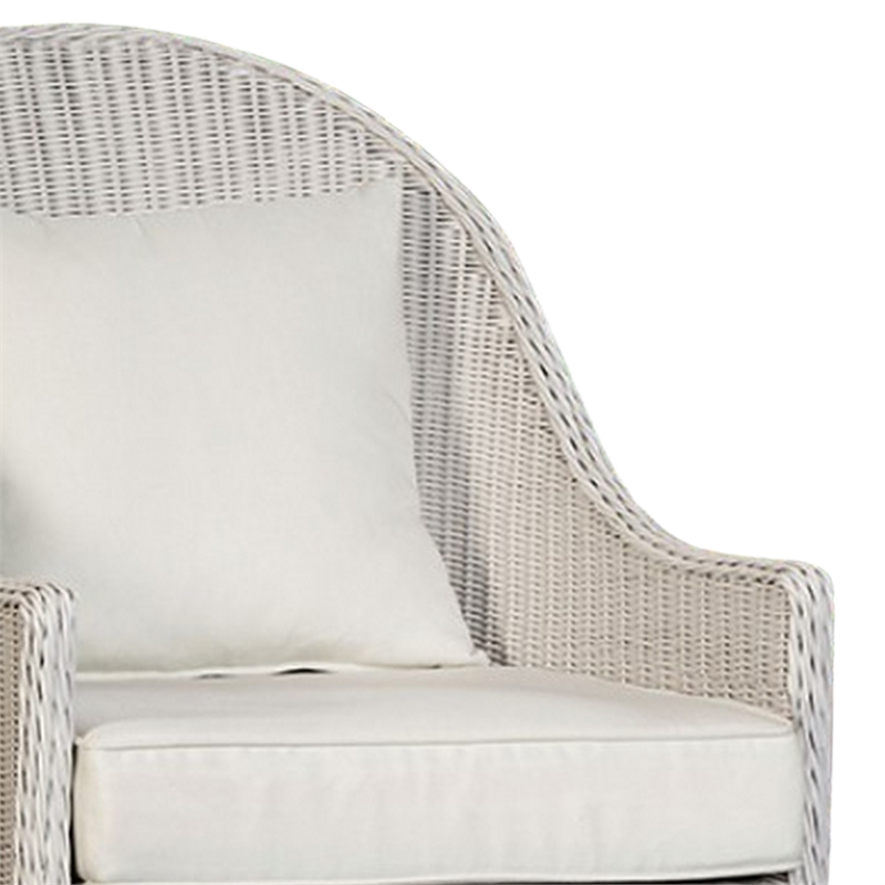 Tomo Outdoor Swivel Chair- Wingback Design- White Fabric- Wicker Rattan