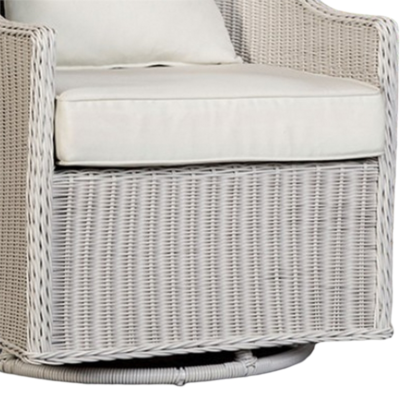 Tomo Outdoor Swivel Chair- Wingback Design- White Fabric- Wicker Rattan