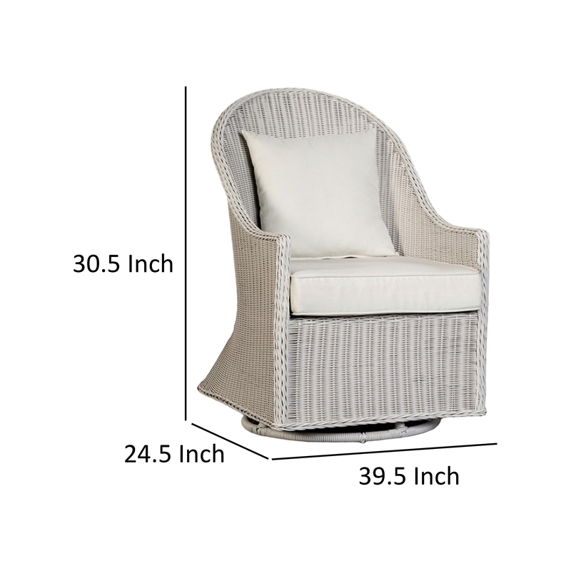 Tomo Outdoor Swivel Chair- Wingback Design- White Fabric- Wicker Rattan