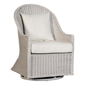 Tomo Outdoor Swivel Chair- Wingback Design- White Fabric- Wicker Rattan
