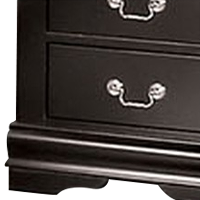 Ryla Nightstand- 2 Drawers- Black Solid Wood- Nickel Metal Drop Handles