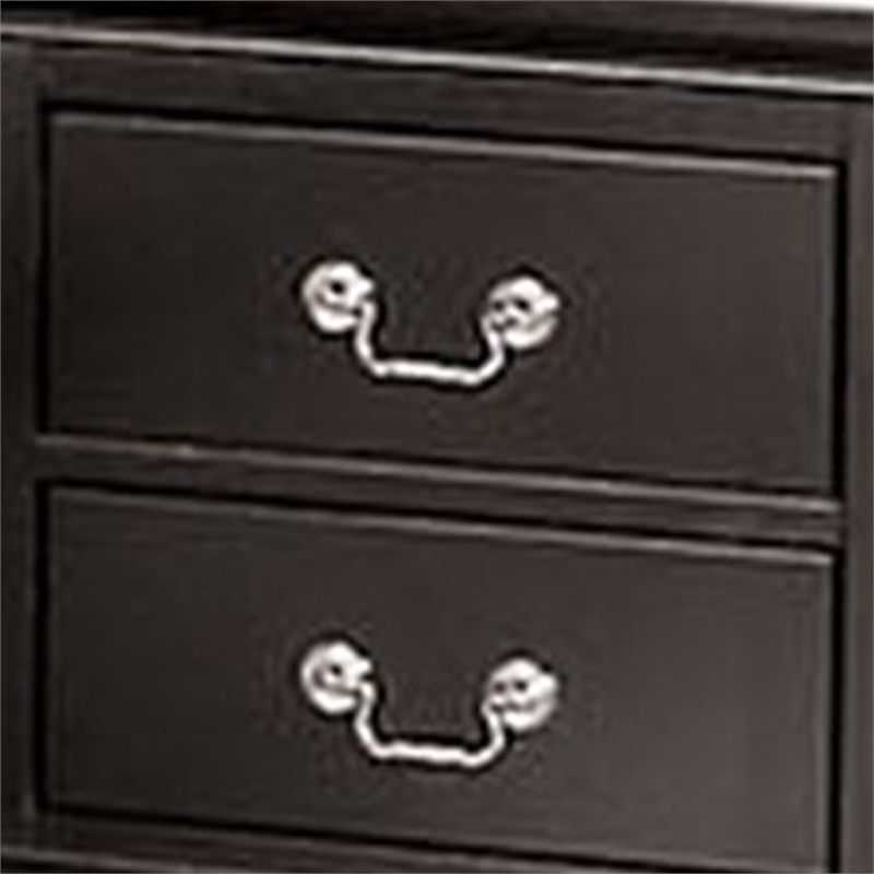 Ryla Nightstand- 2 Drawers- Black Solid Wood- Nickel Metal Drop Handles