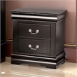 Ryla Nightstand- 2 Drawers- Black Solid Wood- Nickel Metal Drop Handles