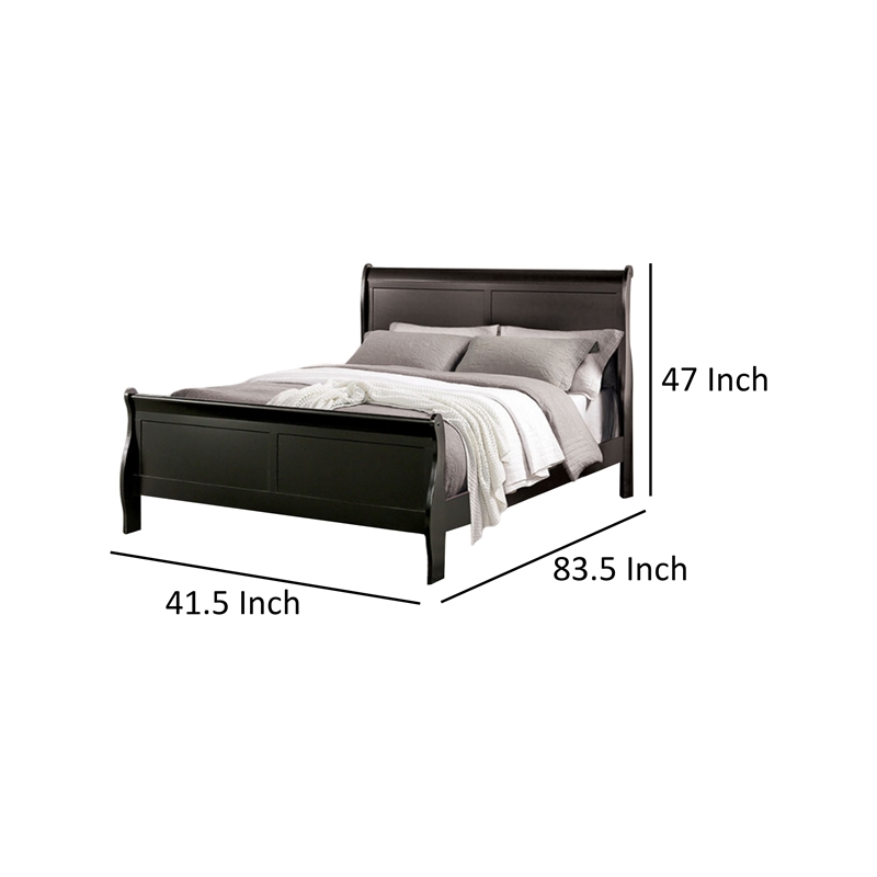 Ryla Twin Size Bed- Classic Sleigh Panel Headboard- Black Solid Wood