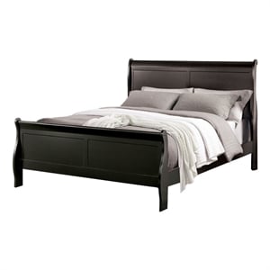 Ryla Twin Size Bed- Classic Sleigh Panel Headboard- Black Solid Wood