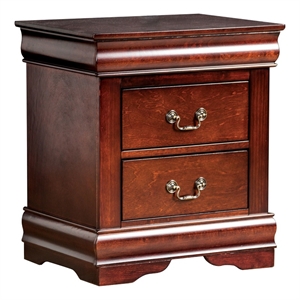 Ryla Nightstand- 2 Drawers- Cherry Brown Solid Wood- Bronze Drop Handles