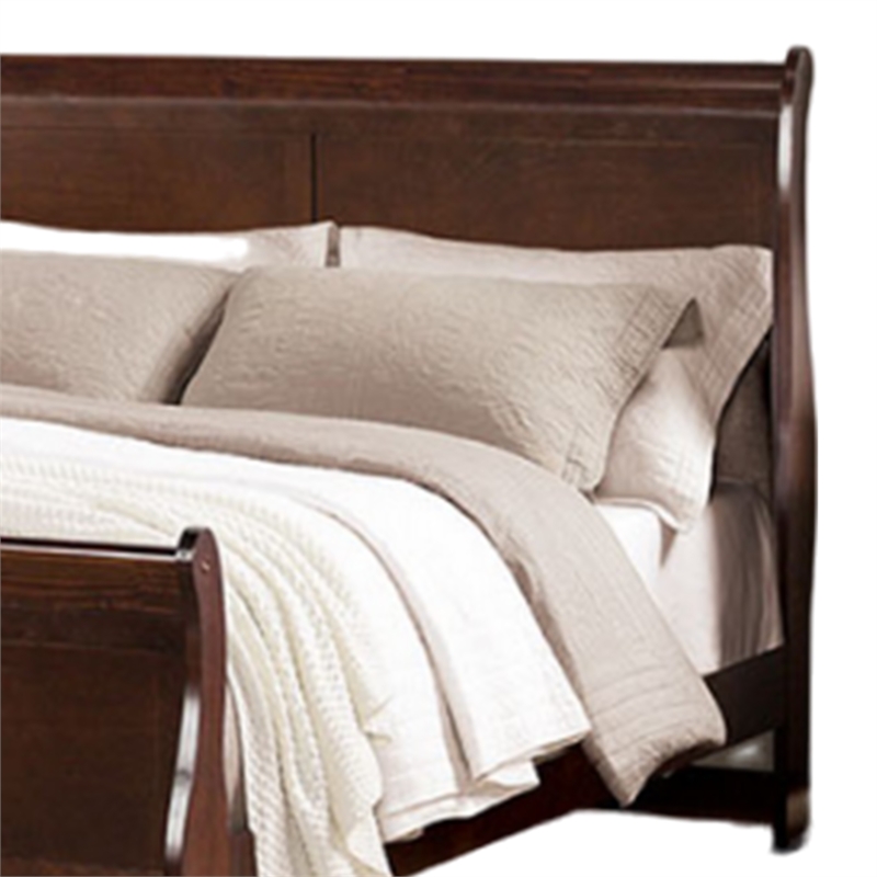 Ryla Twin Size Bed- Sleigh Panel Headboard- Dark Cherry Brown Solid Wood