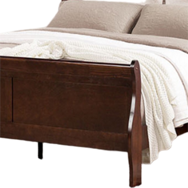 Ryla Twin Size Bed- Sleigh Panel Headboard- Dark Cherry Brown Solid Wood