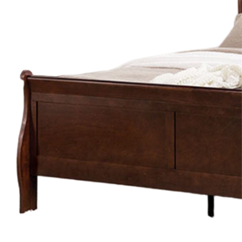 Ryla Twin Size Bed- Sleigh Panel Headboard- Dark Cherry Brown Solid Wood