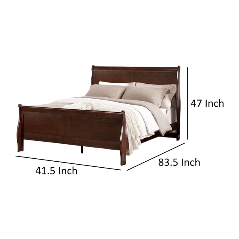 Ryla Twin Size Bed- Sleigh Panel Headboard- Dark Cherry Brown Solid Wood