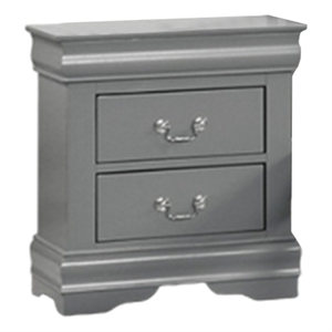 Ryla Nightstand- 2 Drawers- Light Gray Solid Wood- Nickel Drop Handles