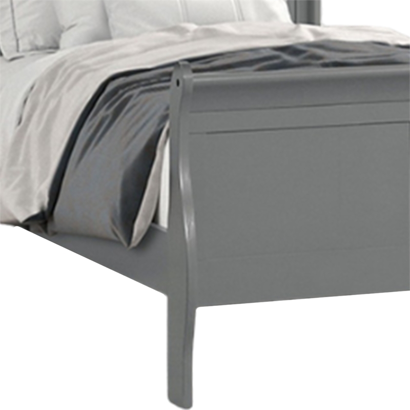 Ryla Full Size Bed- Sleigh Panel Headboard- Classic Light Gray Solid Wood