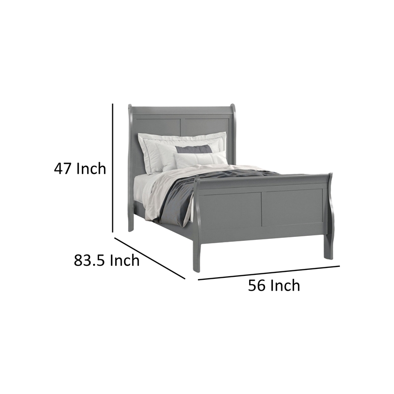 Ryla Full Size Bed- Sleigh Panel Headboard- Classic Light Gray Solid Wood