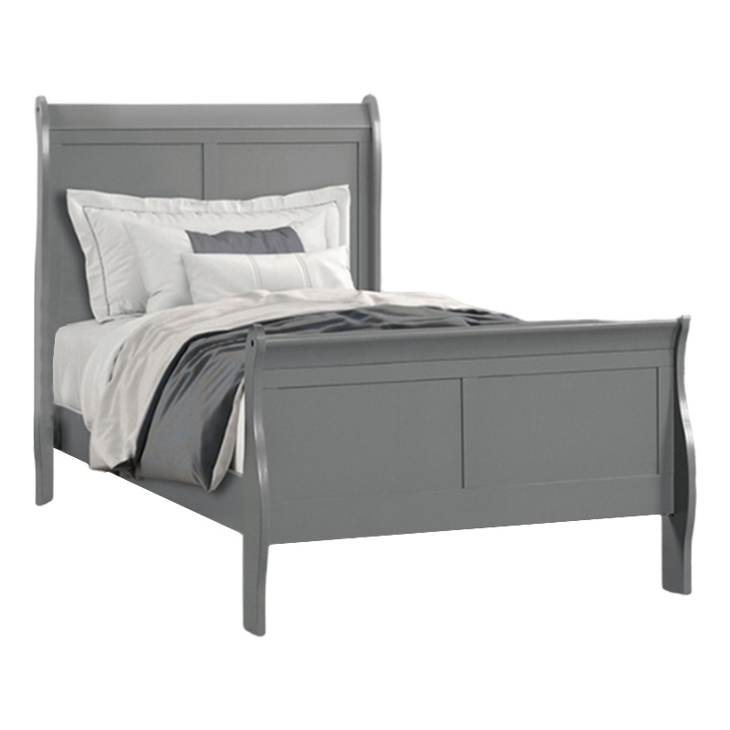 Ryla Full Size Bed- Sleigh Panel Headboard- Classic Light Gray Solid Wood