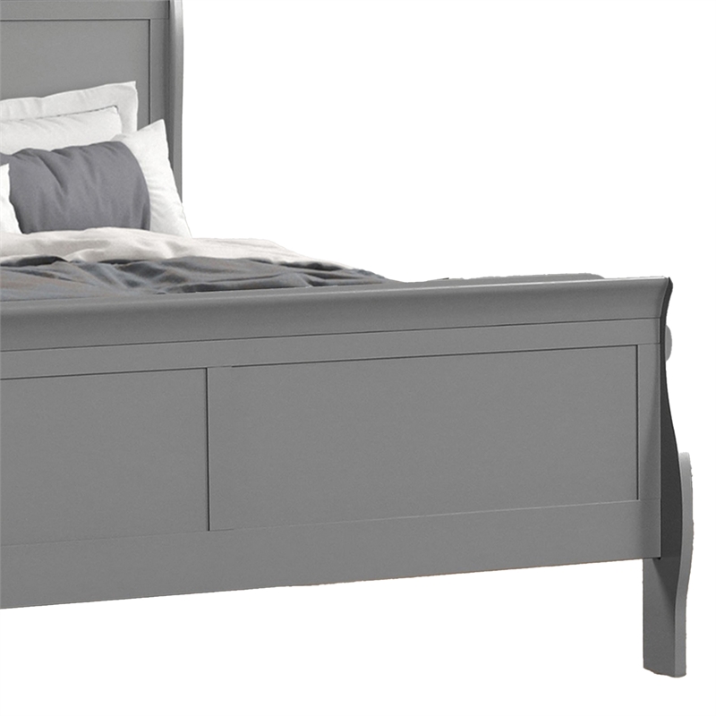 Ryla Twin Size Bed- Sleigh Panel Headboard- Classic Light Gray Solid Wood