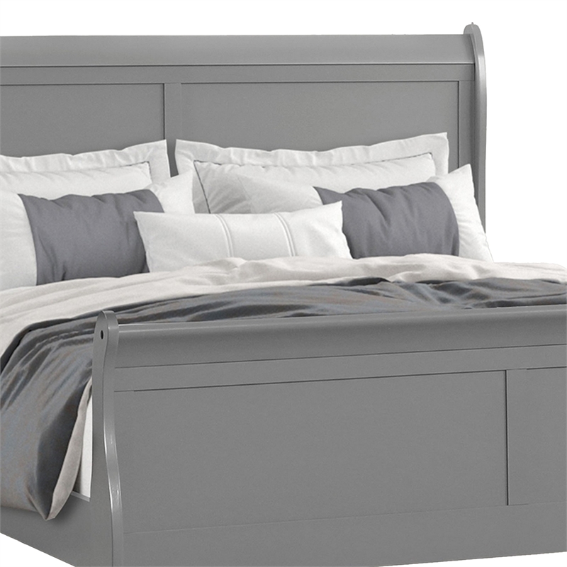 Ryla Twin Size Bed- Sleigh Panel Headboard- Classic Light Gray Solid Wood