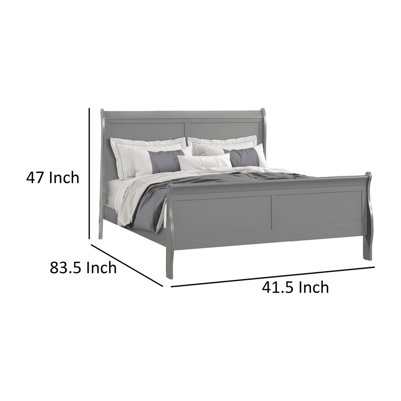 Ryla Twin Size Bed- Sleigh Panel Headboard- Classic Light Gray Solid Wood