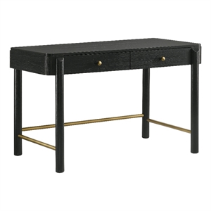 Fij Vanity Desk- 48 Inch Rectangular- 2 Drawers- Metal Knobs- Black- Gold