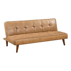 Sena Futon Convertible Sofa Bed Sleeper Couch- Light Brown Faux Leather