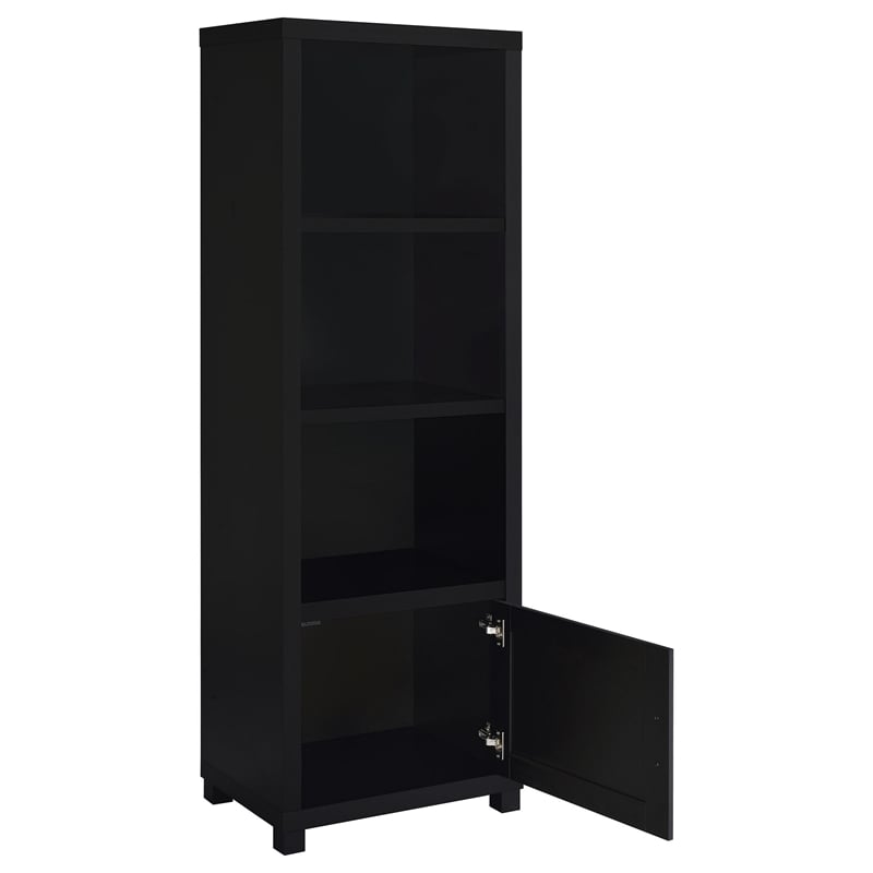 Janice Media Tower Bookcase- 3 Shelves- 1 Storage Cabinet-  Black Finish