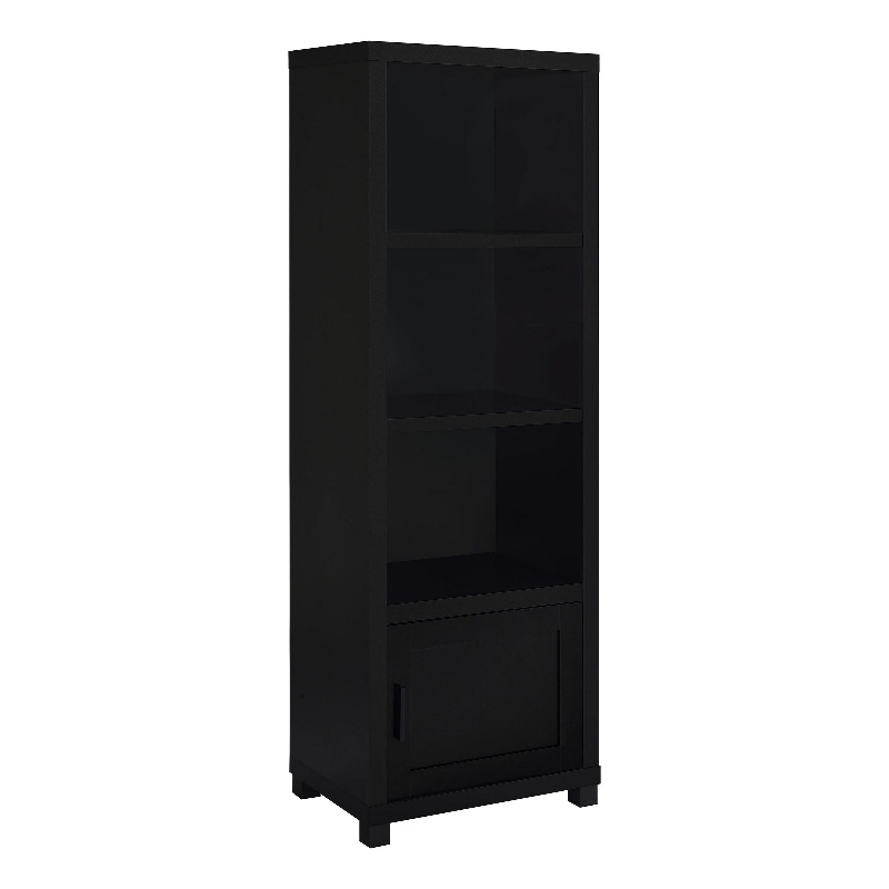 Janice Media Tower Bookcase- 3 Shelves- 1 Storage Cabinet-  Black Finish