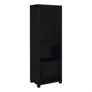 Janice Media Tower Bookcase- 3 Shelves- 1 Storage Cabinet-  Black Finish