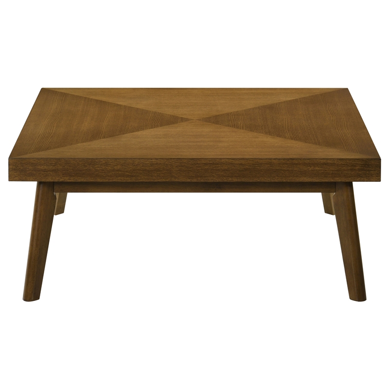 Layla Coffee Table- 39 Inch Square Top- Diamond Parquet- Walnut Brown Wood