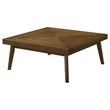 Layla Coffee Table- 39 Inch Square Top- Diamond Parquet- Walnut Brown Wood