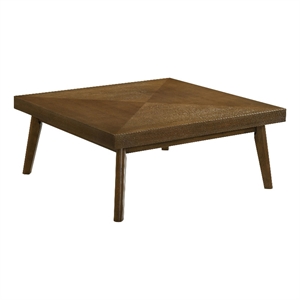 Layla Coffee Table- 39 Inch Square Top- Diamond Parquet- Walnut Brown Wood